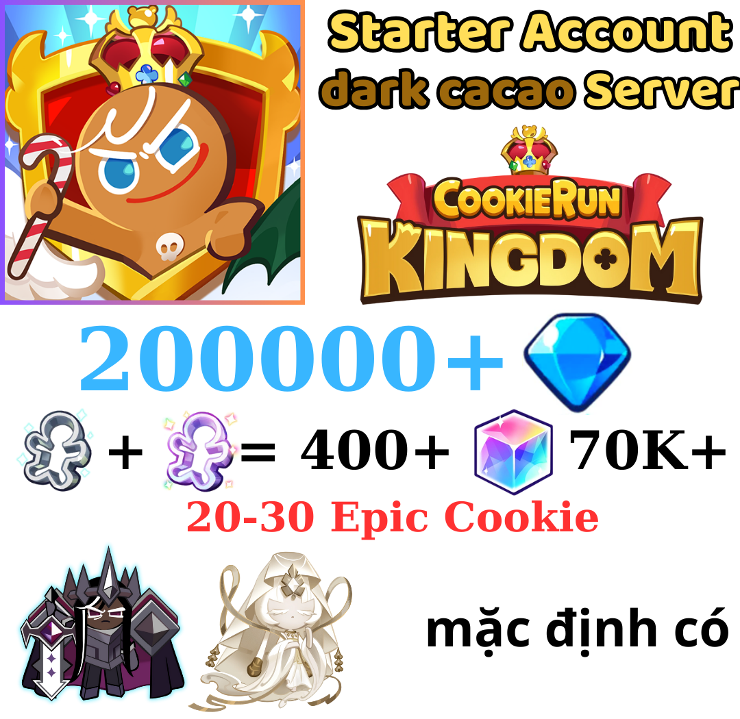 [GLOBAL/Darkcacao]200000+ Gems | Mystic Flour Cookie | Cookie Run: Kingdom Starter Reroll Account